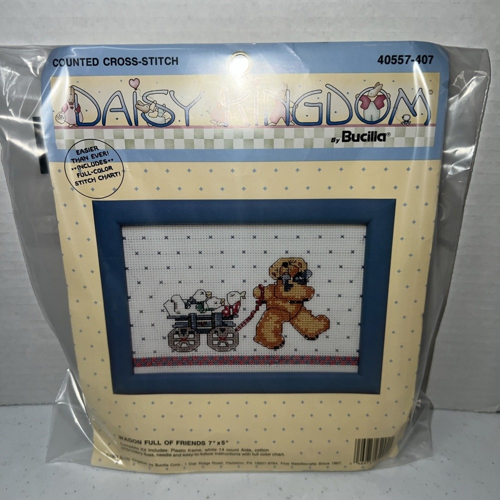 Daisy Kingdom Cross Stitch Kit #40557-407 Wagon Full Of Friends 7x5" Bucilla